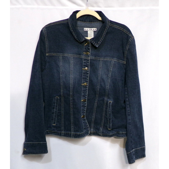 A.M.I. Women's Large Blue Jean Denim Long Sleeve Jacket - Picture 1 of 4